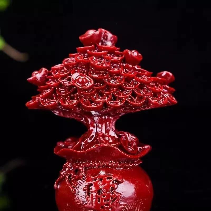 Top Natural cinnabar quartz Hand Carved Crystal tree Carving healing