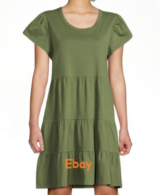 Time and Tru Women's Short Sleeve Tiered Knit Dress, Sizes Xs-xxxl Time and Tru Women's Short Sleeve Tiered Knit Dress, Sizes Xs-xxxl