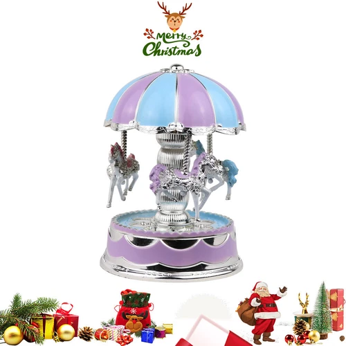 Vintage Horse Carousel Music Box Kids Toy Light Clockwork Musical Birthday Gift - Picture 8 of 8