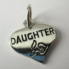 Sterling Silver DAUGHTER Charm for Bracelet HEART Necklace Pendant GIFT of LOVE