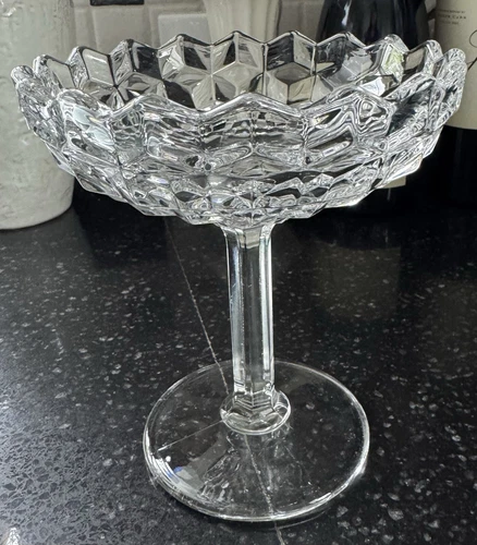 Vtg Fostoria American Compote Footed Jam Jelly Serving Cubist 5”