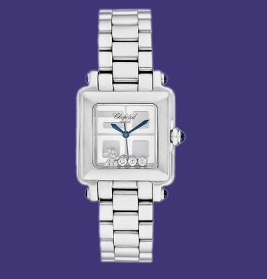 CHOPARD Geneve ''Happy 2000'' Stainless Steel Watch w/Date; floating Diamonds&2