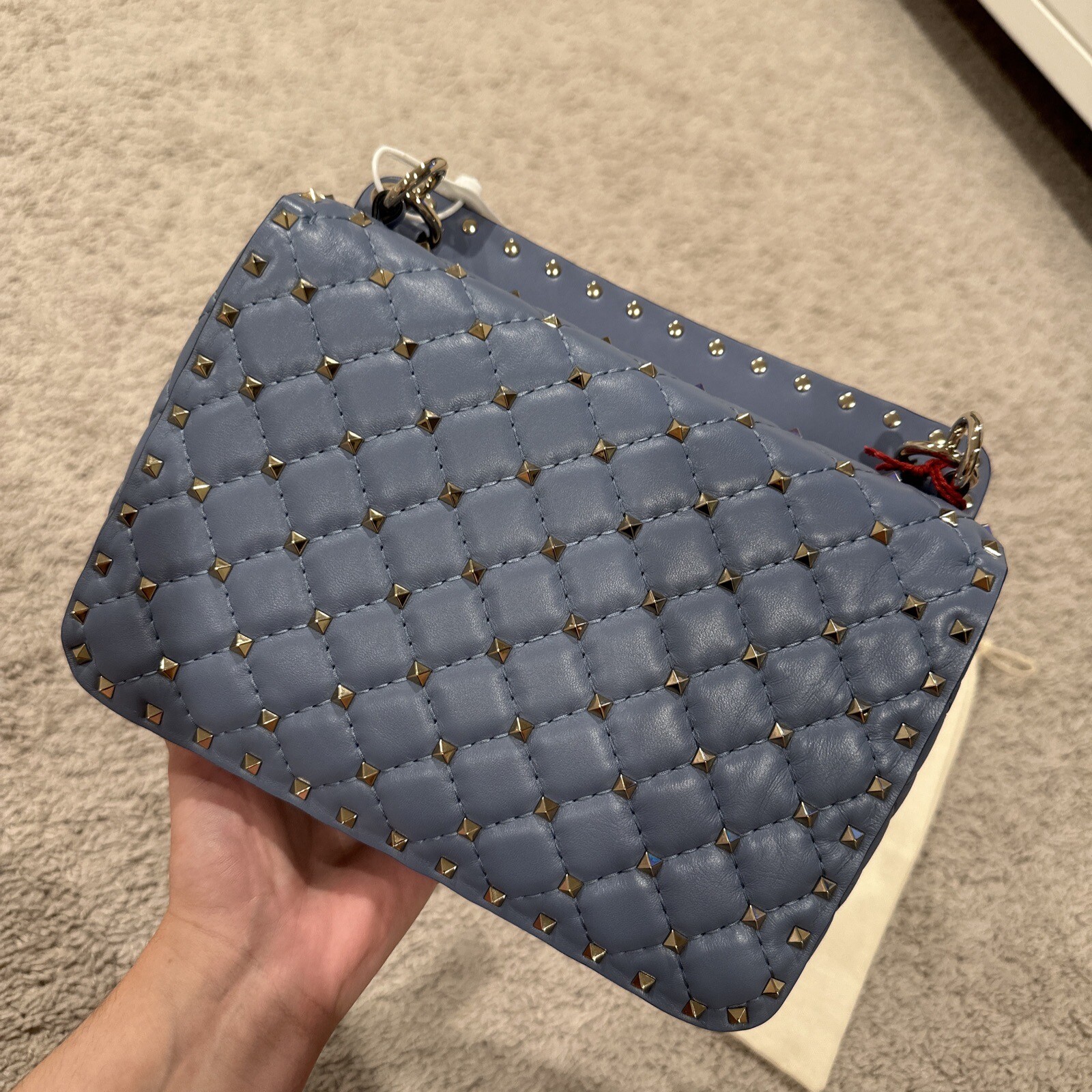 NWT Valentino Garavani Med. Rockstud Spike Calfskin Shoulder Bag Bluish/Grey 💙 image 5