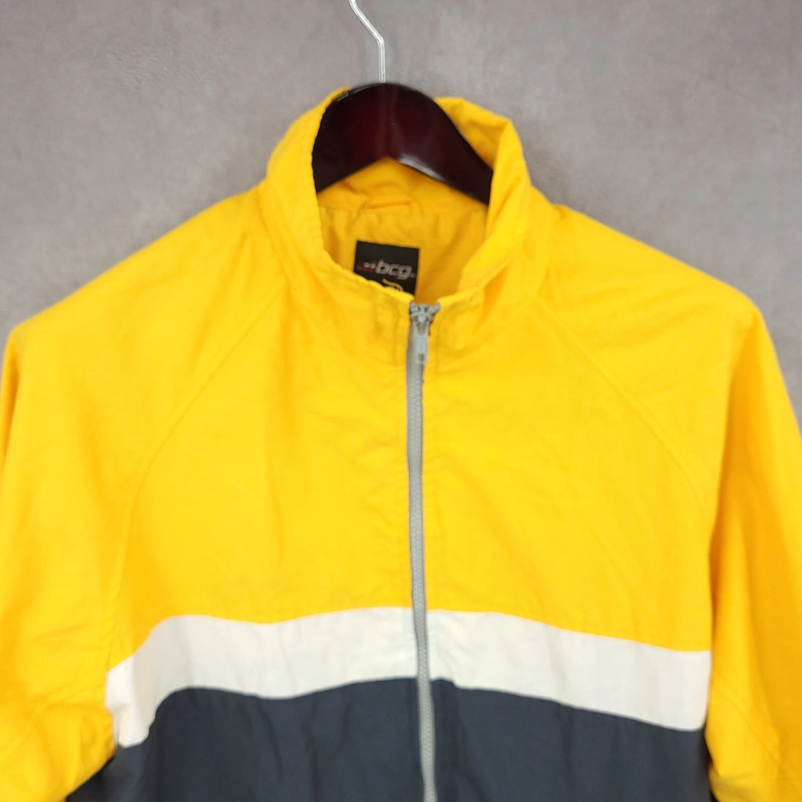 BCG Jacket Mens Medium Yellow Blue Full Zip Waterproof Windbreaker Light Weight - product detail image 3