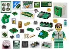LEGO BANK ~ ATM Teller Safe Money Coins Ingots Locks Envelopes Slopes Tiles NEW