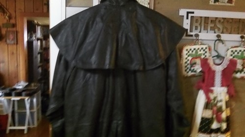 Geronimo Riding Coat SZ L Real Dress Leather W Leg Straps & Shoulder Cover - Picture 11 of 12