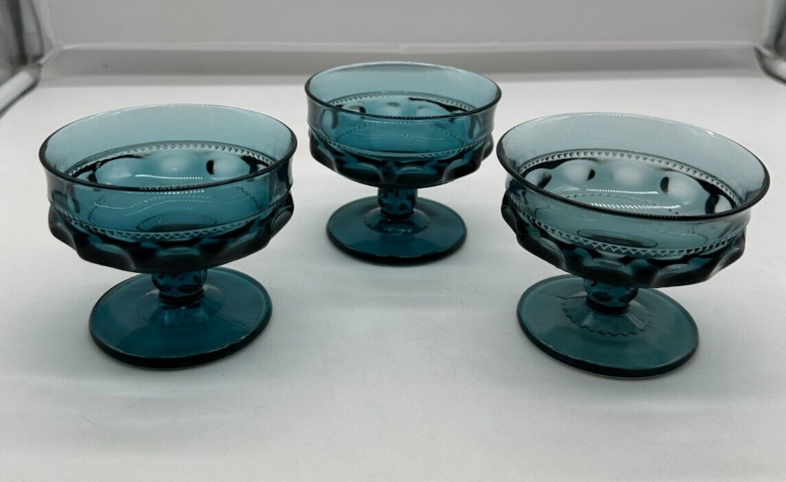 Set of 3 Colony Color Crown Blue Champagne/Tall Sherbet Glasses Glass