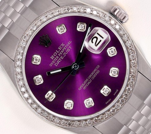 Rolex Datejust Acciaio Inossidabile 36mm Orologio-Viola Diamond Dial - 18k  Diamond Lunetta | eBay