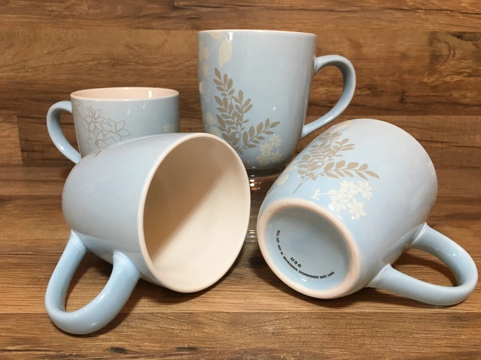 JUEGO DE 4 TAZAS DE CAFÉ MSE MARTHA STEWART - SILUETA RAMA AZUL - 14 OZ Foto 2 de 4