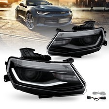 Fit For 2016-2022 Chevy Camaro  LED Tube Projector Headlights Headlamps Pair