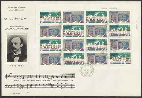 1980 #857-858 O Canada Centenary FDC UR Plate Pane NR Covers Cachet Winnipeg CDS