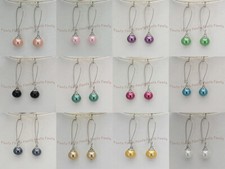 8/10/12mm South Sea Multicolor Round Shell Pearl Silver Hook Dangle Earrings