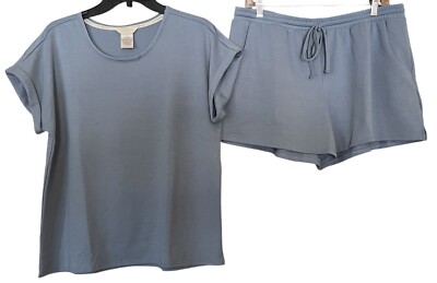 Lucky Brand Size Medium 2-Piece Pajama Set Women Blue Slip Over Top and Shorts