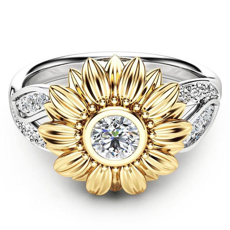 925 Silver plated Shinny Engagement Ring Sunflower Beautiful Gift
