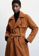 Mango Suede Leather Camel Trench Coat