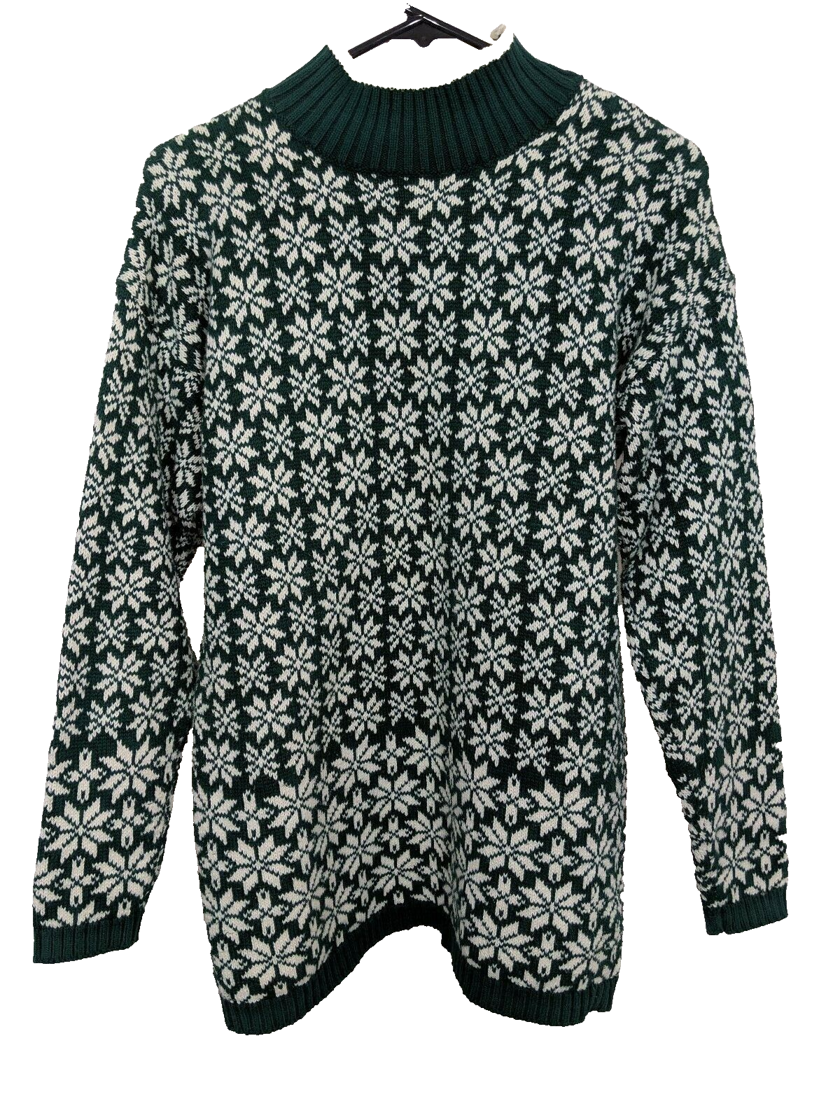 Sweater Gap Oversized Green Floral Snowflakes Flowers Cotton White Woman's S-image