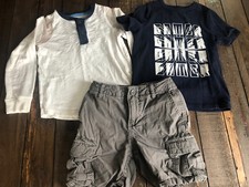boys GAP outfit GAMER shirt grey cargo shorts long sleeve shirt size 5 XS