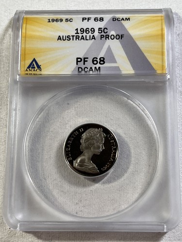 1969 Australia 5 Cents Proof Graded PR 68 DCAM by ANACS Low Mintage - Picture 2 of 4