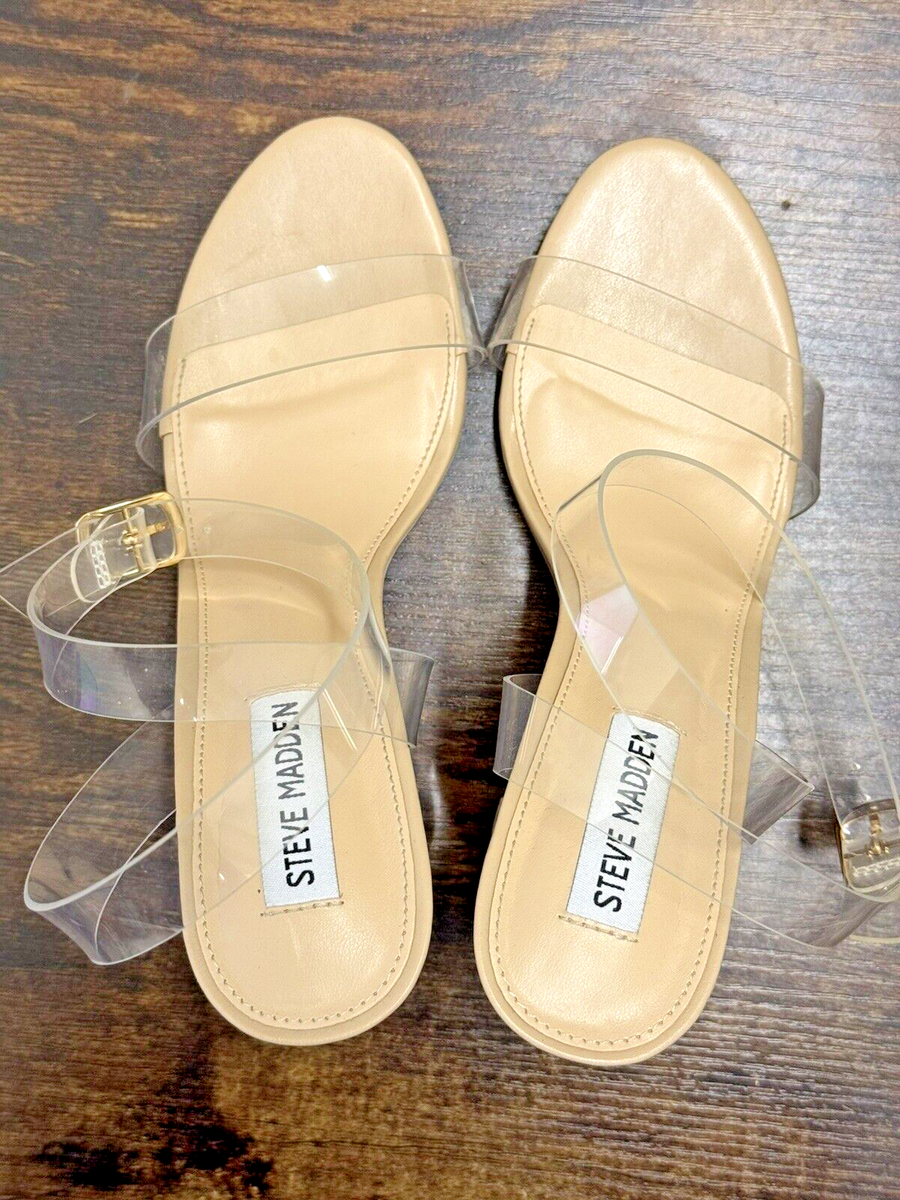 Steve Madden Women's Camille Heeled Sandal, Clear US (Pre