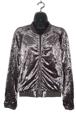 Jolt Purple Velvet Bomber Jacket Brown Zip-Up Size S