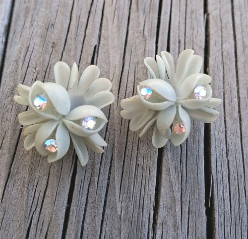 Vtg 1950s Western Germany AB Floral Earrings Vtg Plastics Soft