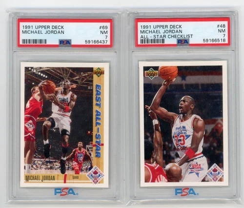 MICHAEL JORDAN 2 Card Lot 1991 Upper Deck #69 & 48 PSA 7