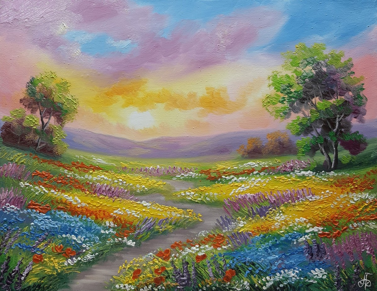 油絵 油彩 油彩画 絵 絵画【colorful flower garden】 油絵 油彩 油彩画 絵 絵画【colorful flower garden】 油絵 油彩