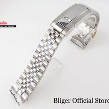 BLIGER Silver Black 20Mm Width Stainless Steel Jubilee Watch Strap Bracelet Two