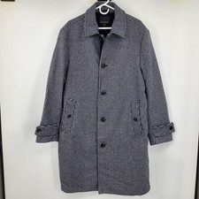 Banana Republic Navy Houndstooth Wool Blend Italian Emmetex Car Coat L Formal