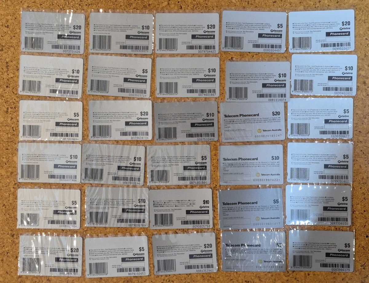 1990s $2 - $20 Telstra Telecom 199 phonecards collection MINT unused fv $1731