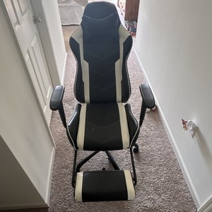 GTRACING Black and White Ergonomic Gaming Chair, Adjustable Armrests, Footrest