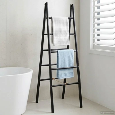 Porte-serviette échelle double avec 5 barreaux Bambou 50 x 160 cm vidaXL - Photo 1/3