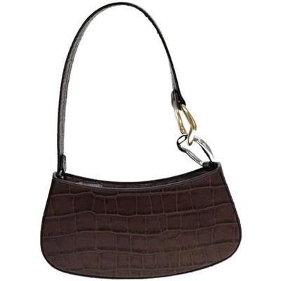 Staud Womens Espresso Croco Ollie Top Zipper Textured Leather Shoulder Bag OS