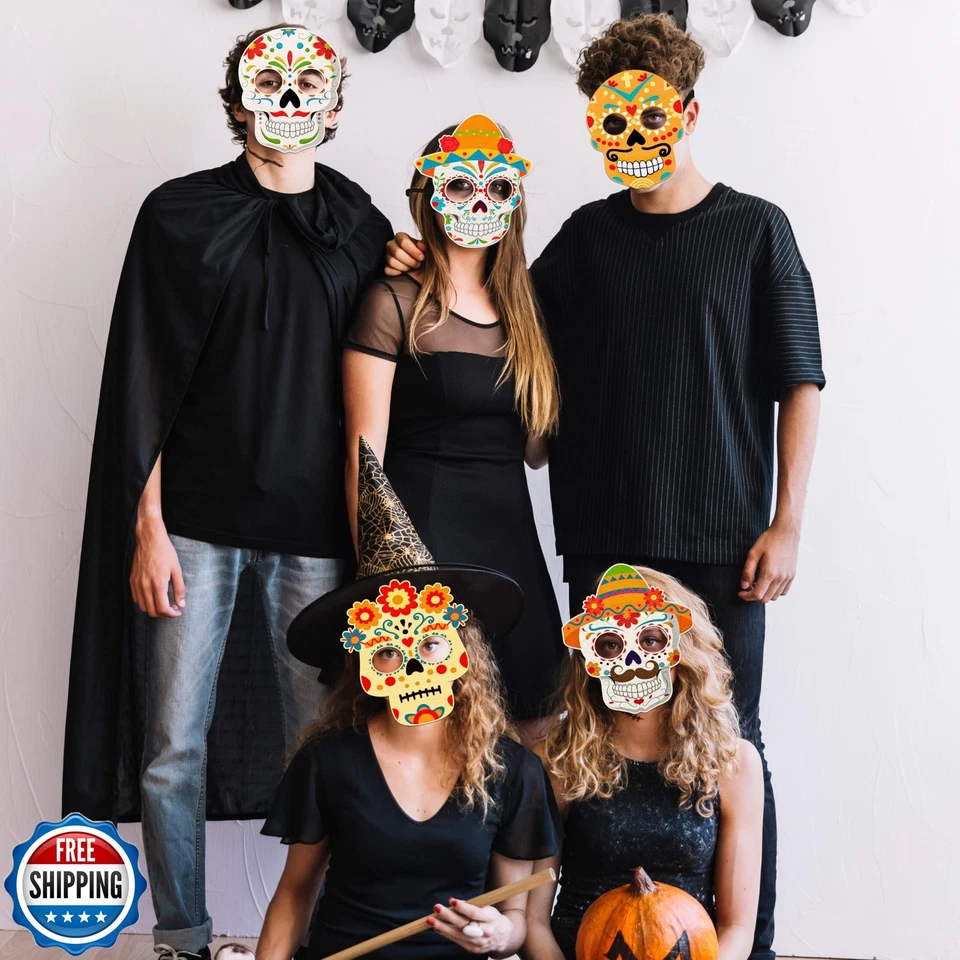 80UncleKimby 8PCS Dia De Los Muertos Masks - Halloween Felt Sugar Skull Craft - Image 3 of 4