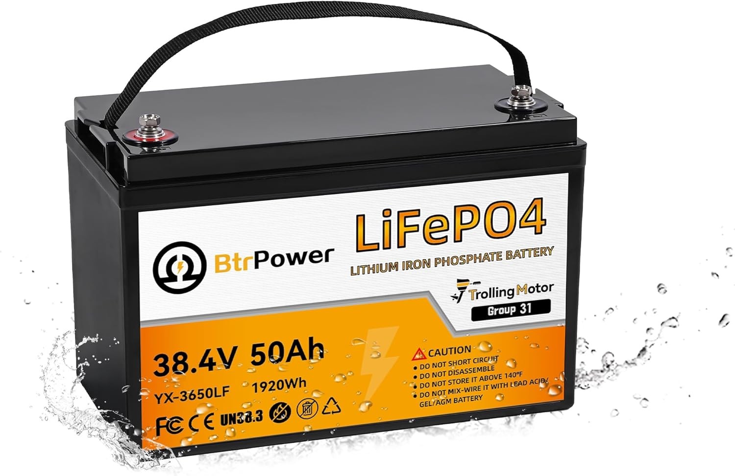 Btr 36V 50Ah LiFePO4 Lit_hium Battery for Trolling Motor RV Marine Solar System