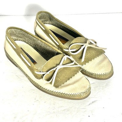 Giorgio Brutini Mens Moccasin Leather Size 8 Tan Green Nautical Casual