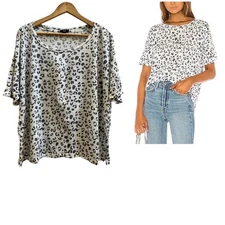 Rails Roman Snow Leopard Linen Lyocell Tencel Semi Sheer Crew Neck Tee Top XL