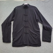 Shanghai Tang Men's Medium Long Sleeve Shirt Frog Button 100 Silk