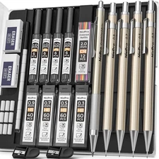 Nicpro 5 PCS Art Mechanical Pencils Set, Metal Drafting Champagne, Champagne 