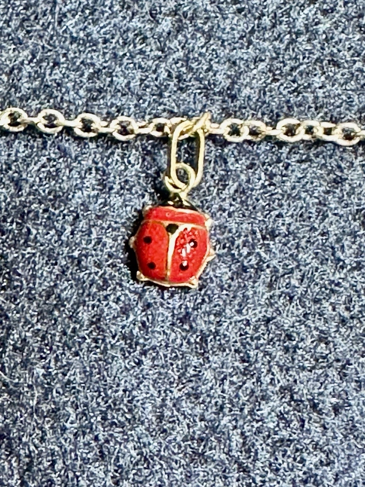 925 Silver & 10k Anklet 10” w/14k Gold Enameled Ladybug Charm Lot#768 - Image 2 of 4