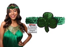St Patrick's Day Shamrock Hairband Sequin Clover Headband Elastic Hair Accessory