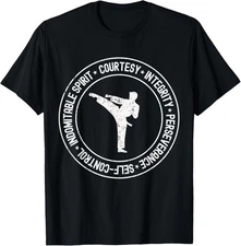 Distressed 5 Tenets of Taekwondo Taekwondo Kicking Outfit T-Shirt