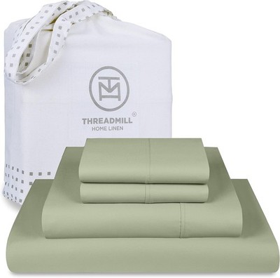 Threadmill 100% Cotton Sheets for King Size Bed | 4 Pc King, Sage Green Solid 