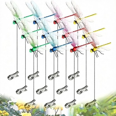 12 Fake Dragonfly Clips Clip on Dragonfly for Outdoors 3D Dragonfly Garden Decor