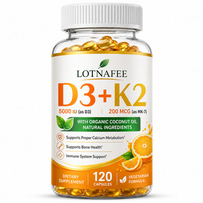 Lotnafee Vitamin D3 5000 IU + K2 200mcg Extra Strength Supplement 120 Capsules