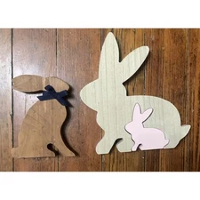 Easter Bunny Rabbit With Baby Cut Wooden Toy Puzzle Handmade