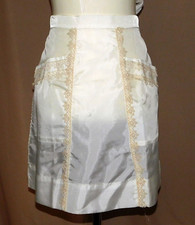 Vintage Apron White Beige Lace Trim Half Back Tie Holiday Kitchen Costume