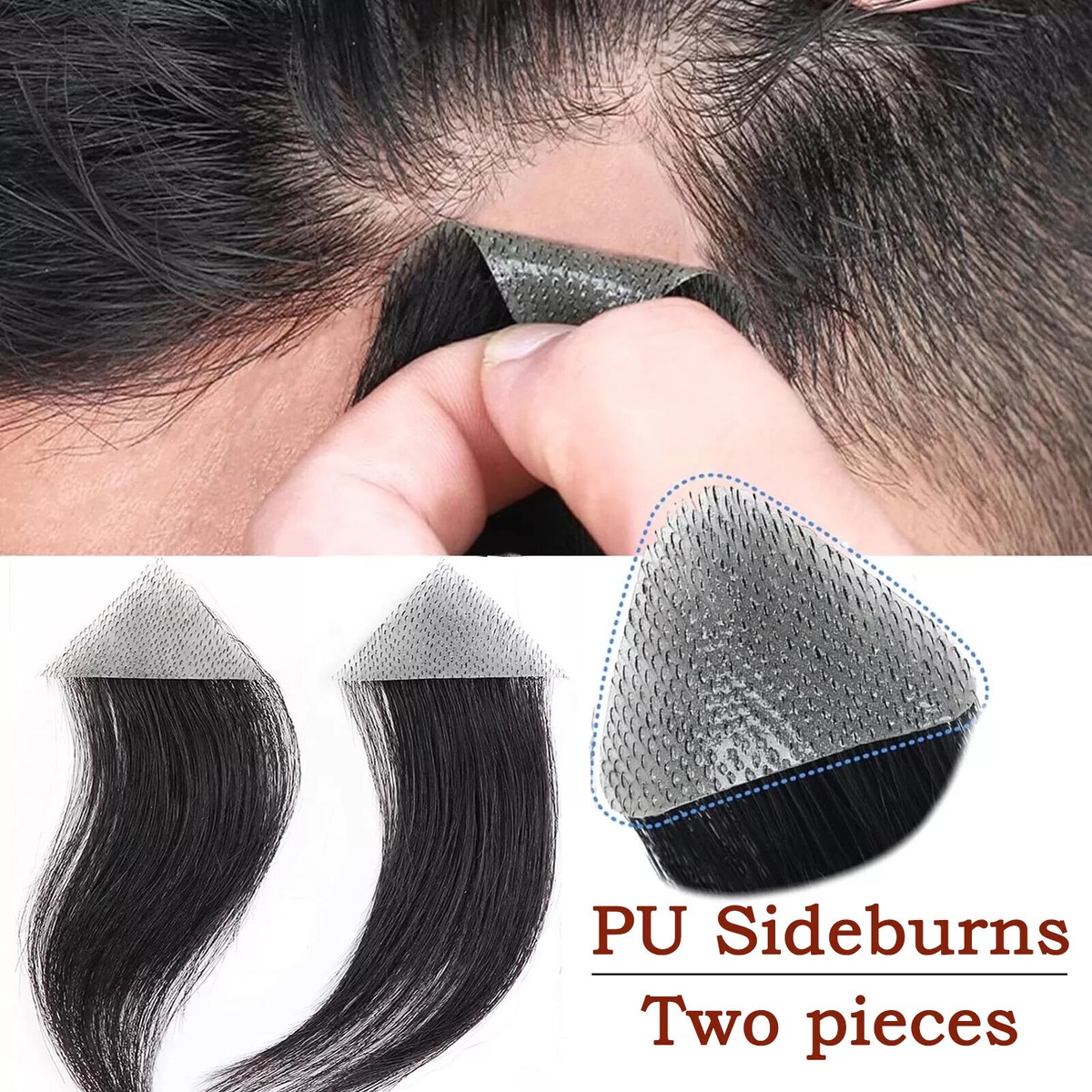 Human Hair Tape-On Triangle Hair Patch for Hair Loss Temples 2Pcs Temple Hair Patches Human Hair Pieces Skin PU Cover-Up  main image 2