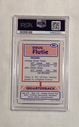 DOUG FLUTIE RC 1985 TOPPS USFL ROOKIE CARD #80 SIGNED AUTOGRAPH AUTO PSA 8 - Picture 2 of 2