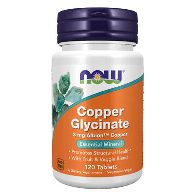 NOW Copper Glycinate with Albion Copper, 120 Tablets, Promotes Structural health